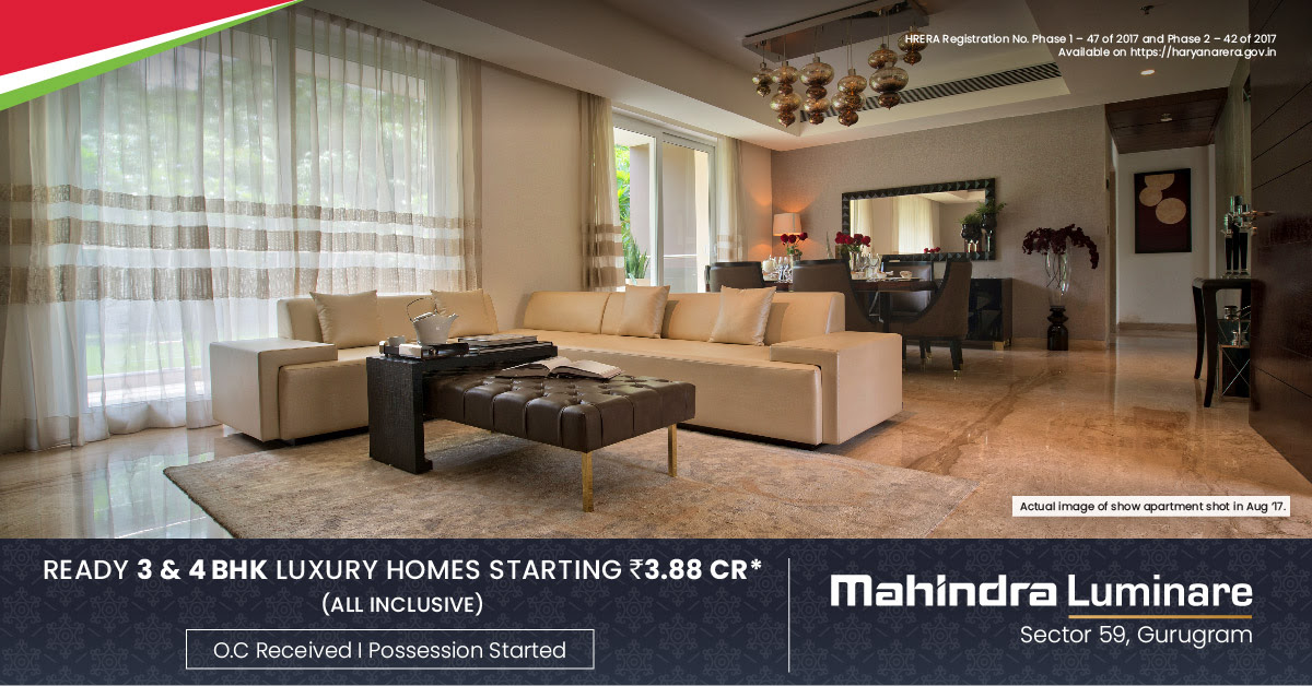 Ready 3 & 4 BHK luxury homes starting Rs 3.88 Cr at Mahindra Luminare in Sector 59 Gurgaon Update