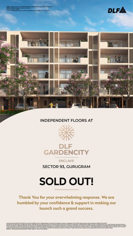 Sold out units at DLF Garden City in Sector 93, Gurgaon Update