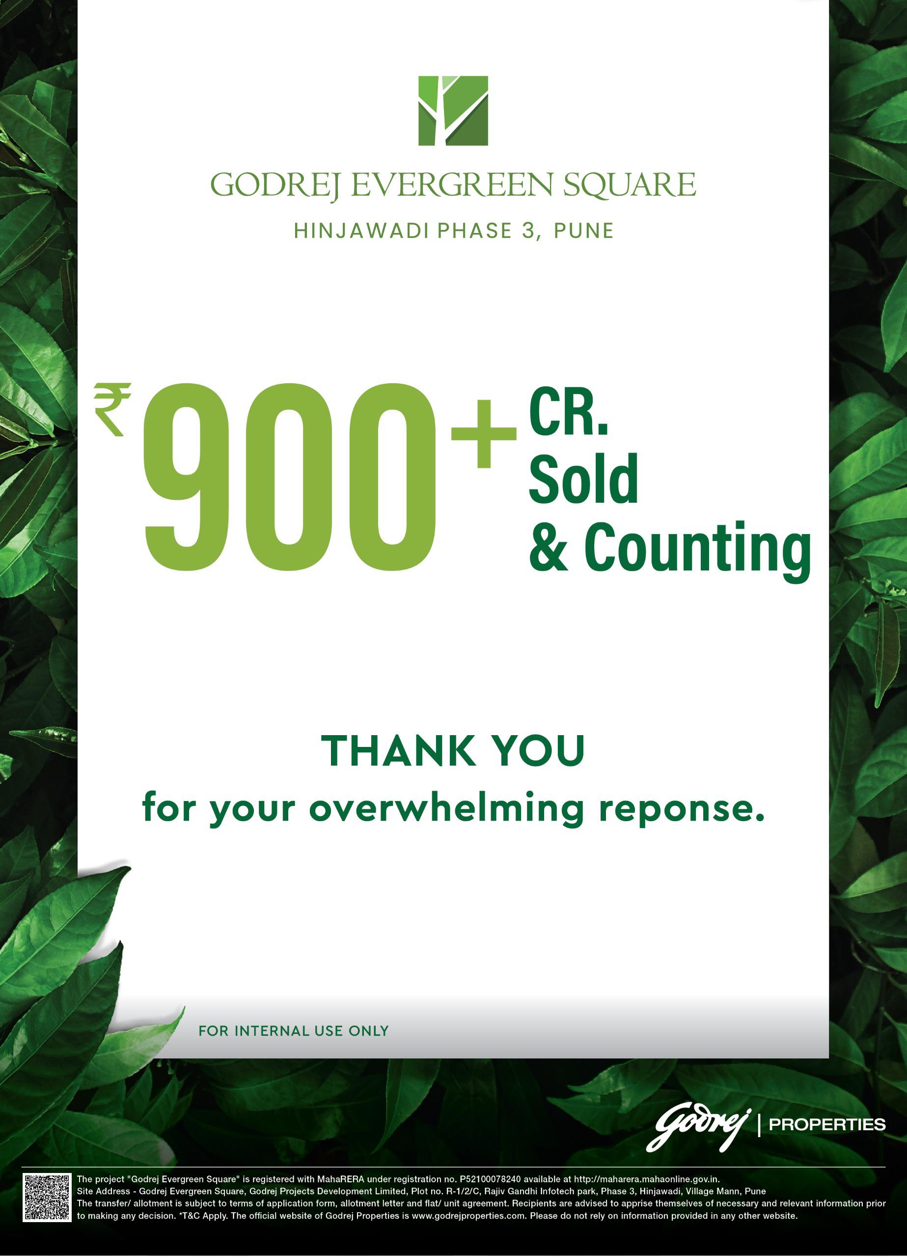 Godrej Evergreen Square, Hinjawadi Phase 3, Pune - 900+ Cr Sold! Update