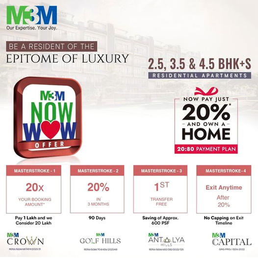 M3M Introduces "NOW WOW" Offer for Luxurious 2.5, 3.5 & 4.5 BHK+S Apartments Update