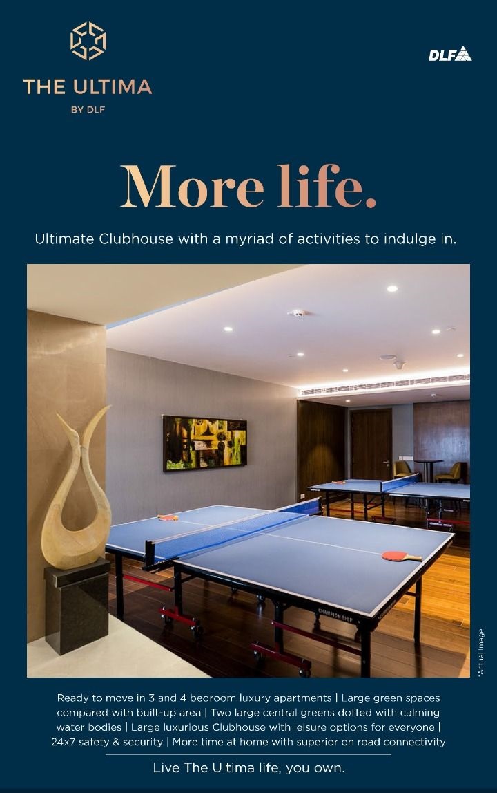 Ultimate clubhouse with a myriad of activities to indulge in at DLF The Ultima in Sector 81, Gurgaon Update