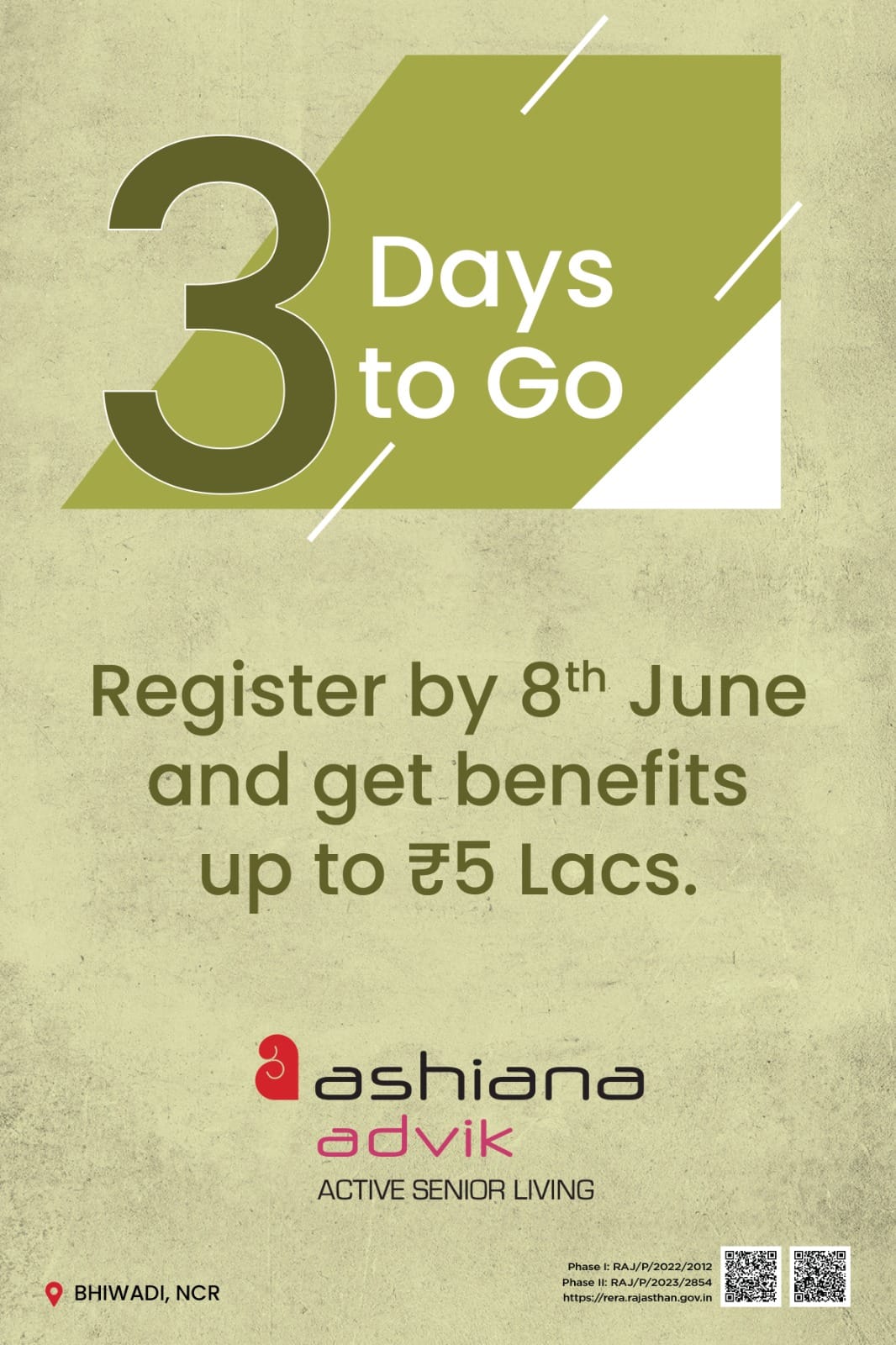 Register by 8th June, Secure up to ₹5 Lacs Benefit at Ashiana Advik, Bhiwadi, NCR Update