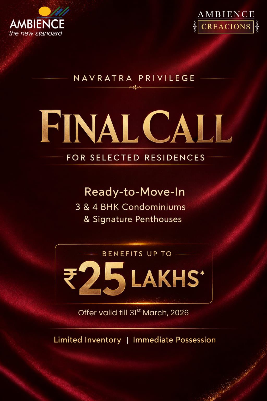 Final Call for Navratra Privilege at Ambience Creacions || Ready-to-Move-In Luxury Homes in Gurgaon || Last Chance for ₹25 Lakh Benefits! Update