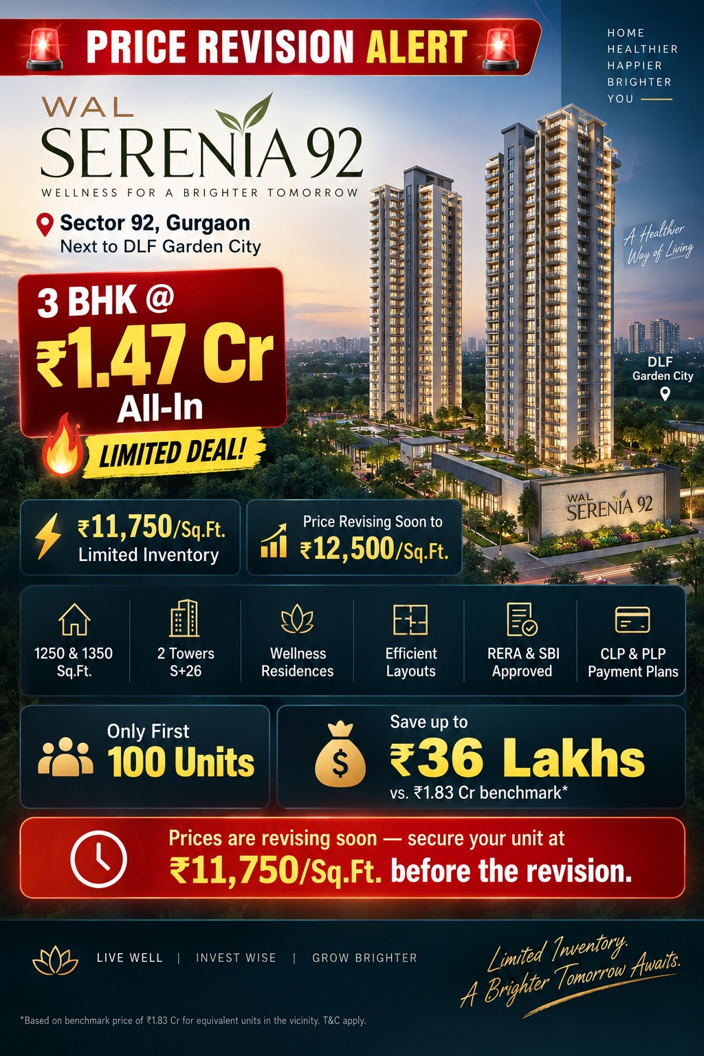 Secure Your 3 BHK at ₹1.47 Cr All-In || Price Revision Alert: WAL Serenia 92 || Limited Offer: 3 BHK at ₹11,750/Sq.Ft. Update