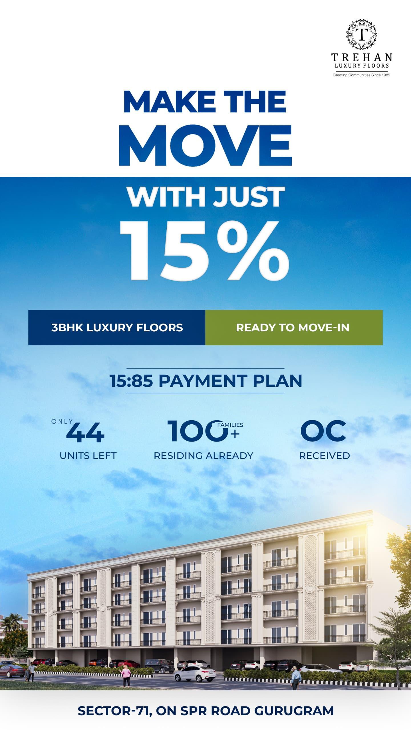 Make the Move with Just 15 Percent, Trehan Luxury Floors, Sector-71 Gurugram Update