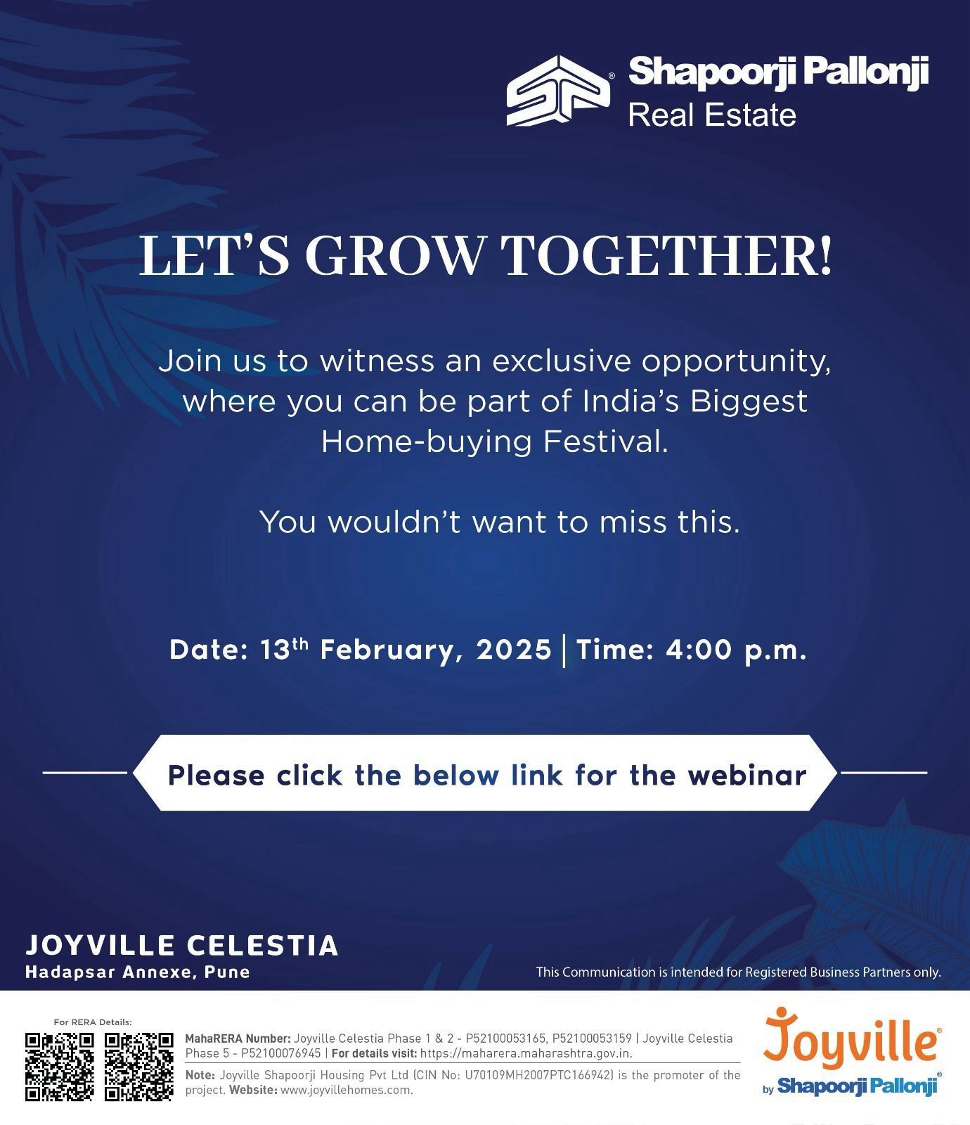 Exclusive Home-buying Festival, Joyville Celestia, Hadapsar Annexe, Pune, 13th Feb 2025 Update