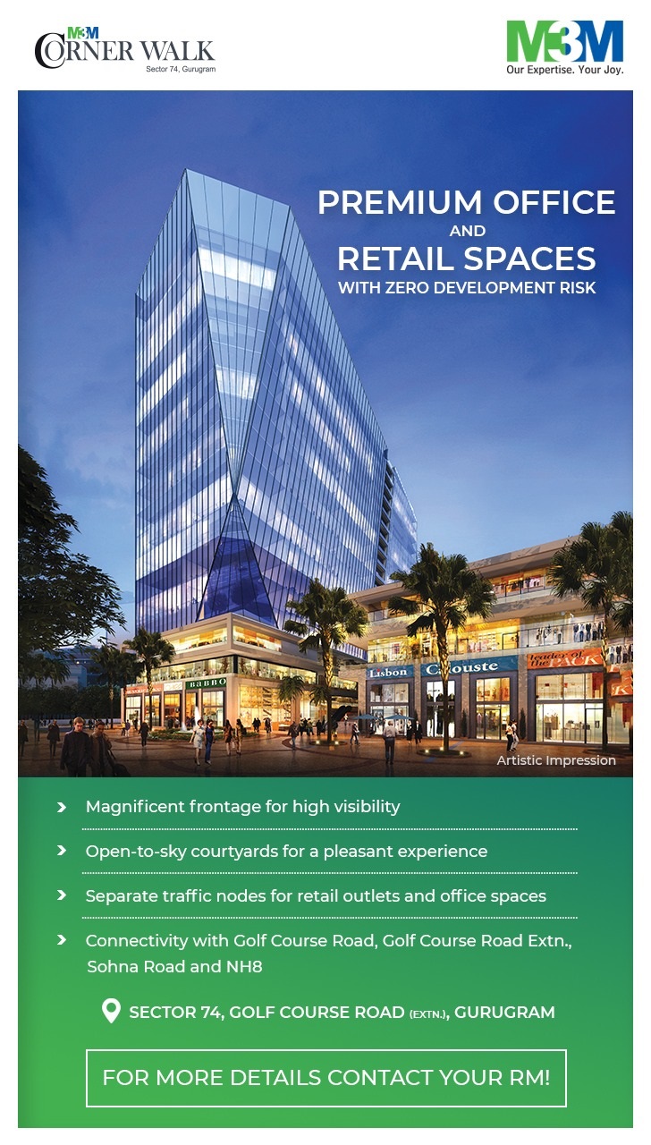 Premium office and retail spaces with zero development risk at M3M Corner Walk in Gurgaon Update