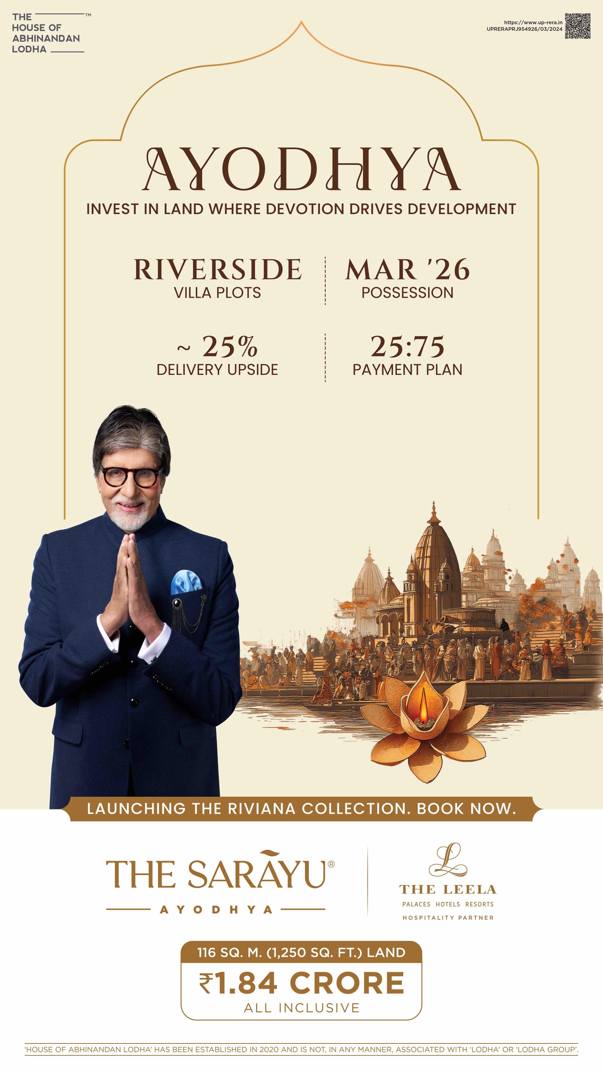 Riverside Villa Plots in Ayodhya by The House of Abhinandan Lodha, Possession Mar '26, Starting at ₹1.84 Crore Update