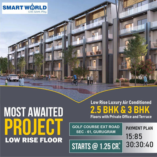 Most Awaited Project Low Rise Floors 2&3 BHK With Terrace Garden @ Rs 1.25 Cr. at Smart World in Sector 61, Gurgaon Update