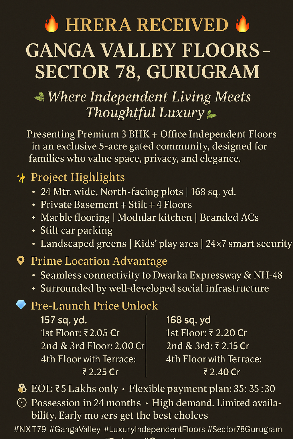 🔥 Ganga Valley Floors – Sector 78, Gurugram – Pre-Launch Opportunity Starting ₹2 Cr 🔥 Update