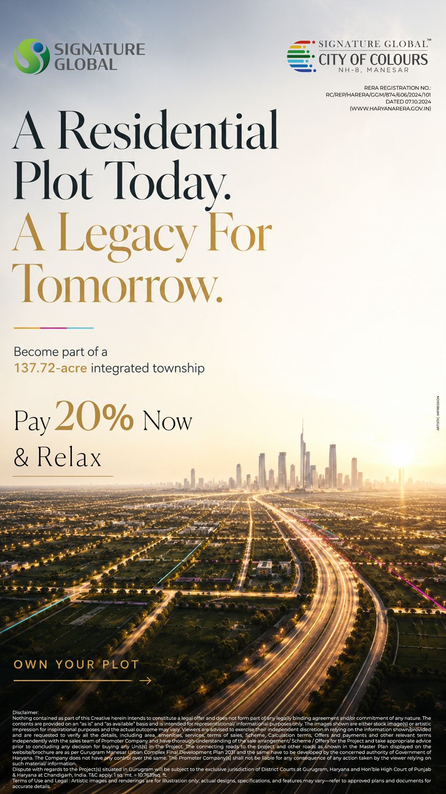 Explore Residential Plots at Signature Global City of Colours || A Legacy for Tomorrow Awaits at NH-8, Manesar || Secure Your Plot with Just 20% Now Update