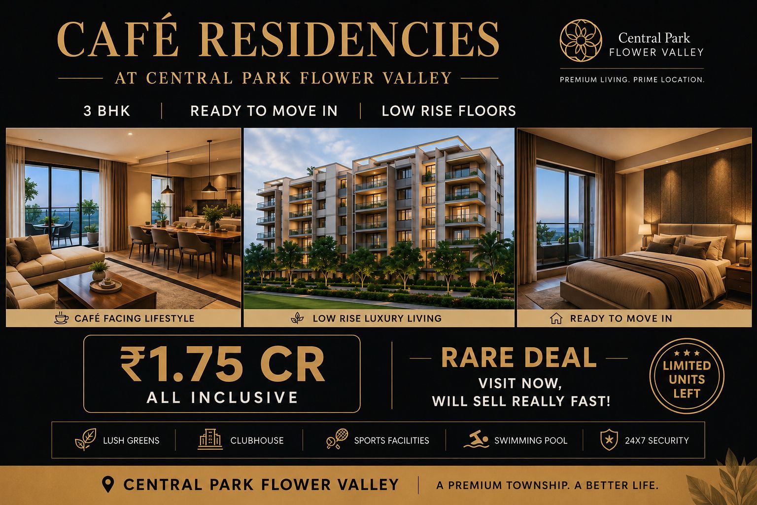 Secure Your Café Residency Now || Rare Deal on 3 BHK at ₹1.75 CR || Limited Units Left at Central Park Flower Valley Update