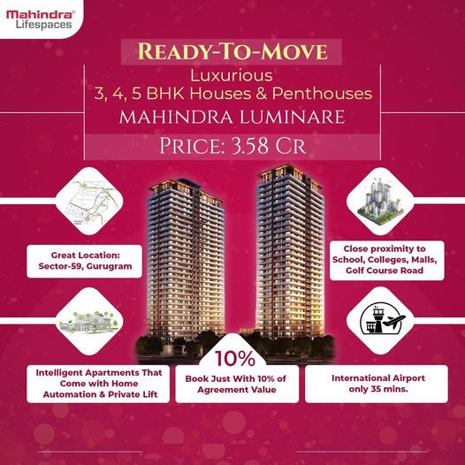 Ready-to-move luxurious 3, 4, 5 BHK houses & penthouses at Mahindra Luminare in Sector 59 Gurgaon Update
