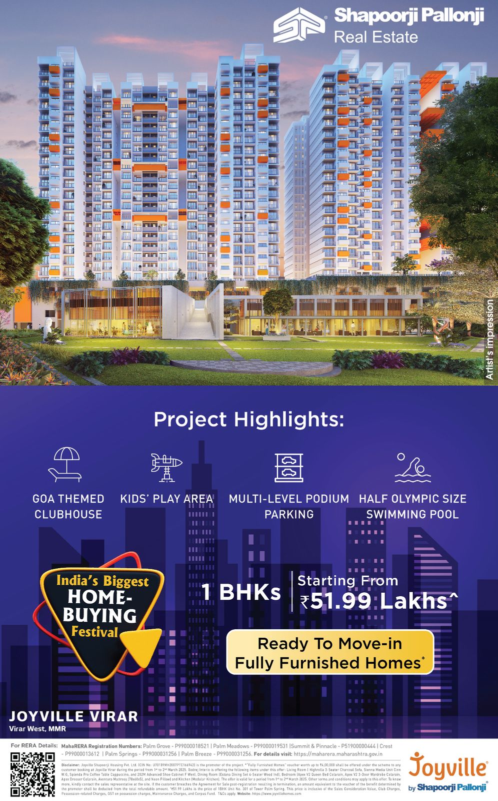 Joyville Virar by Shapoorji Pallonji, 1 BHKs Starting ₹51.99 Lakhs, Virar West, MMR Update