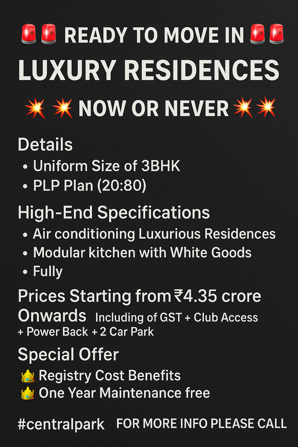 Luxury 3BHK Residences at Central Park, Starting ₹4.35 Cr Update