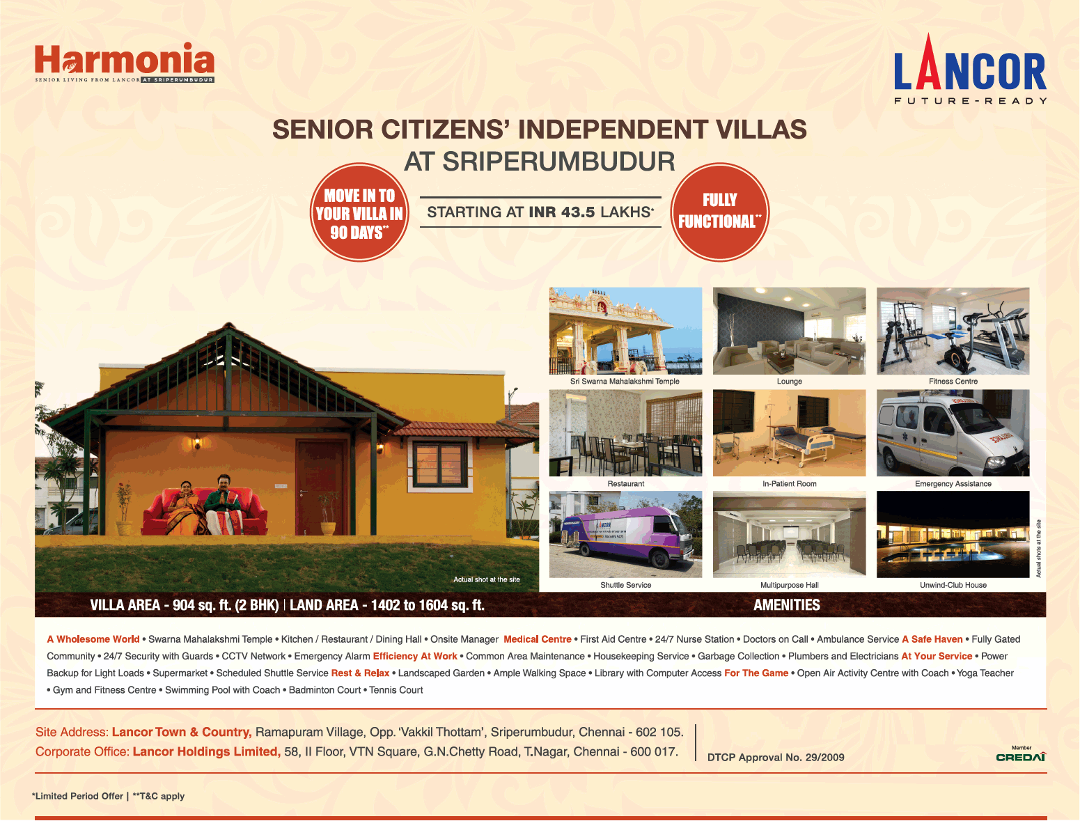 Lancor Harmonia  offer starting at INR 43.5 Lakhs in Chennai Update