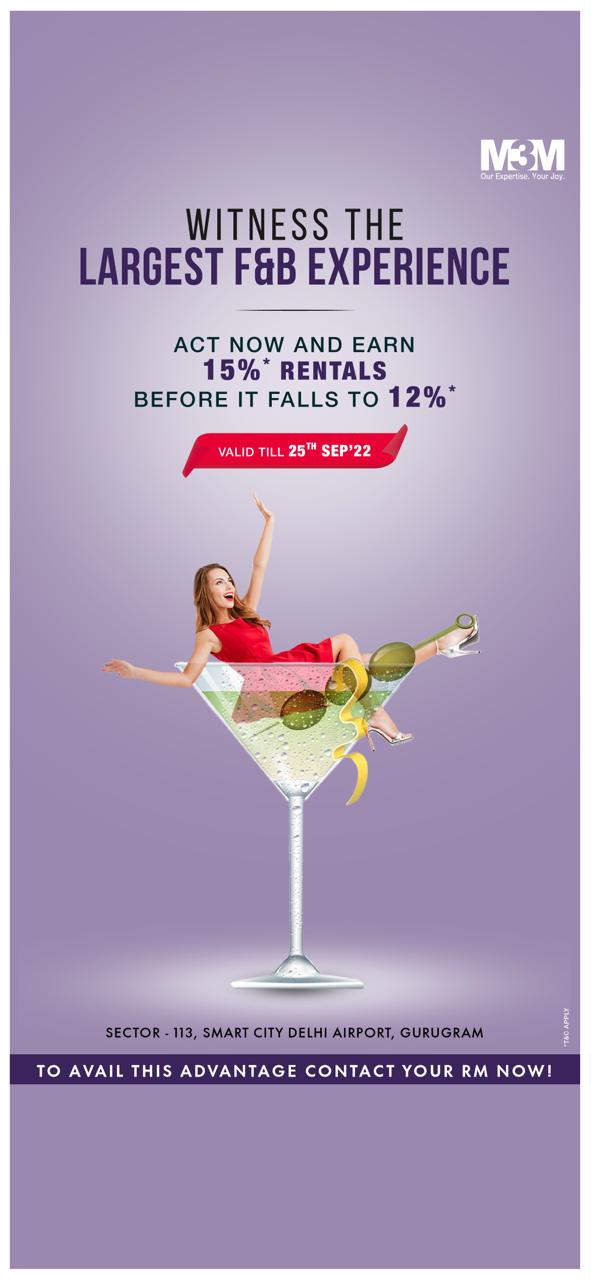 Act now and earn 15% rentals before it falls to 12% at M3M Projects Update