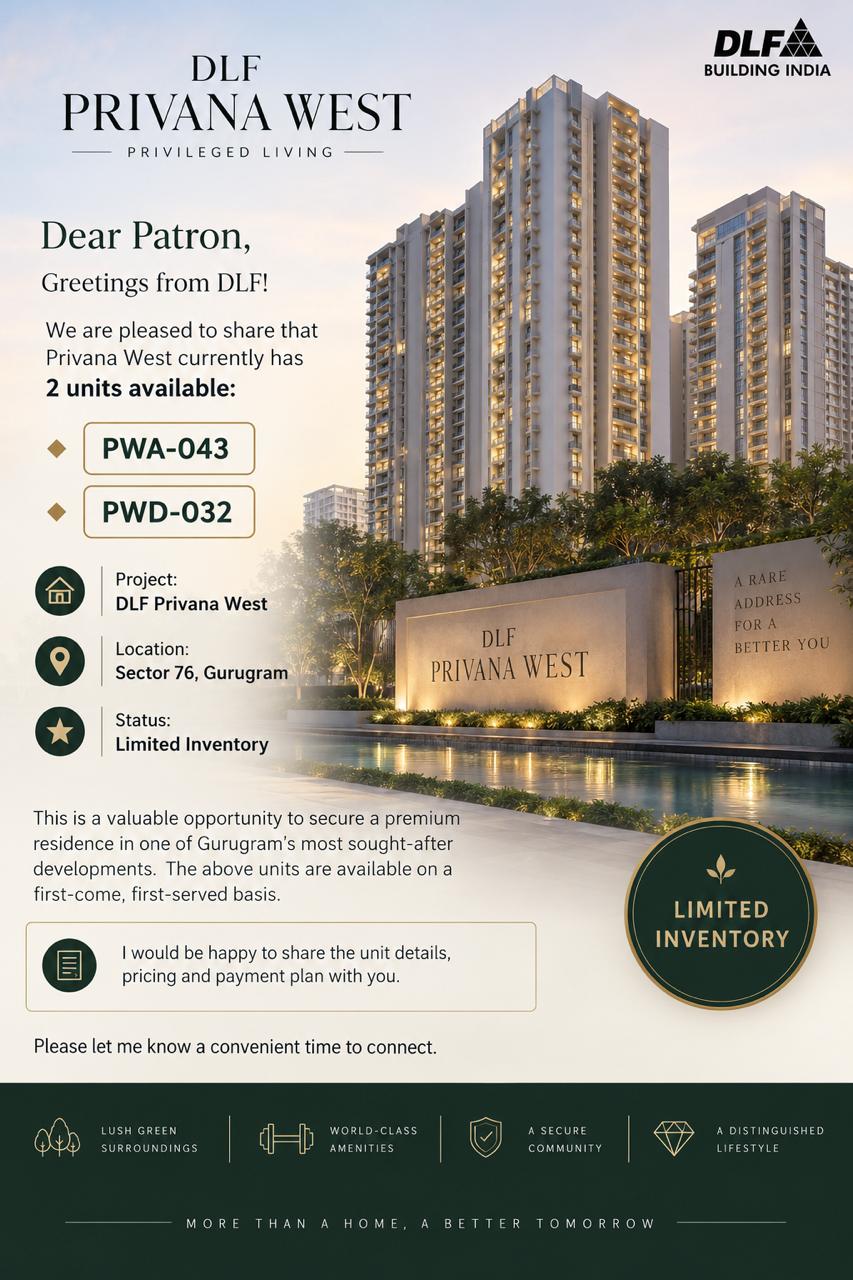 Secure Your Unit at DLF Privana West Now || Limited Inventory Alert at DLF Privana West || Grab the Last Units at DLF Privana West Update