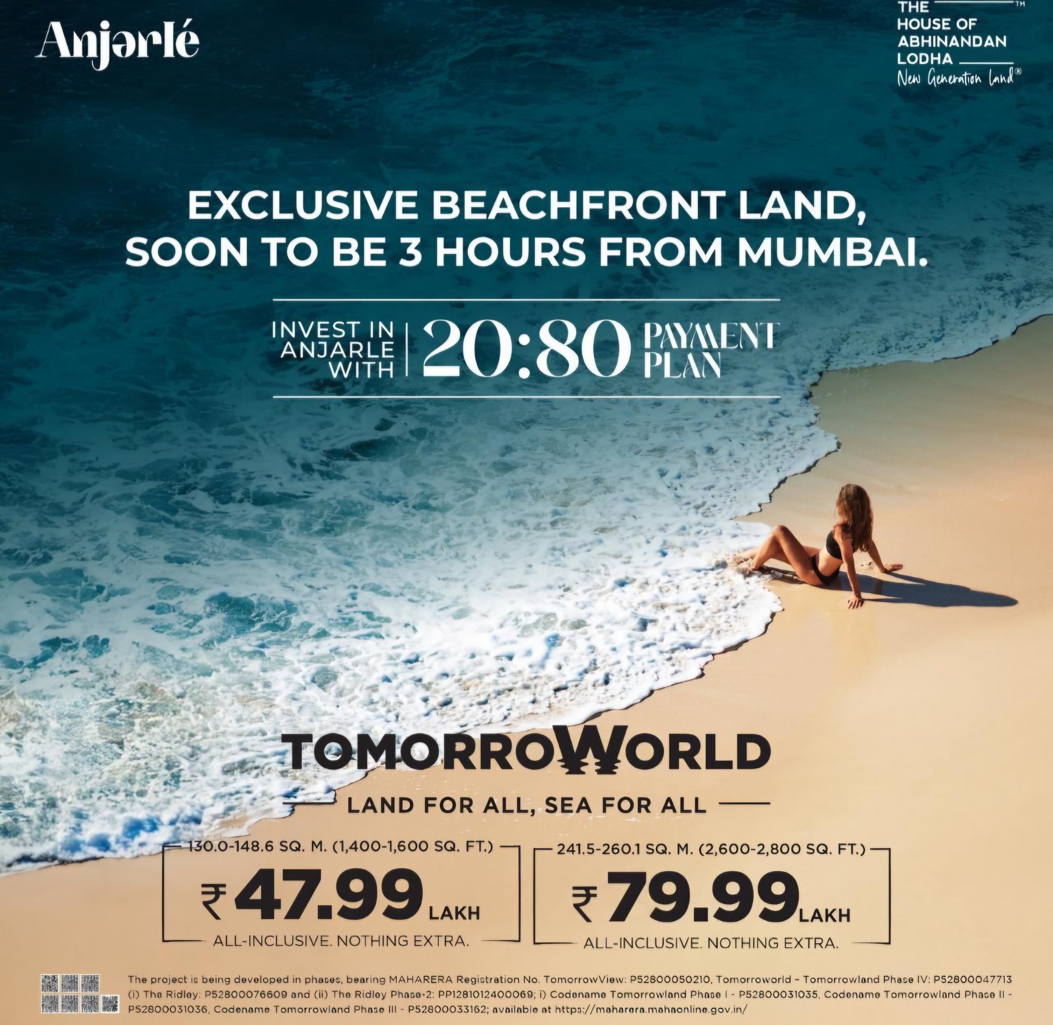 Exclusive Beachfront Land from ₹47.99 Lakh at TomorrowView by The House of Abhinandan Lodha, Anjarle. Update