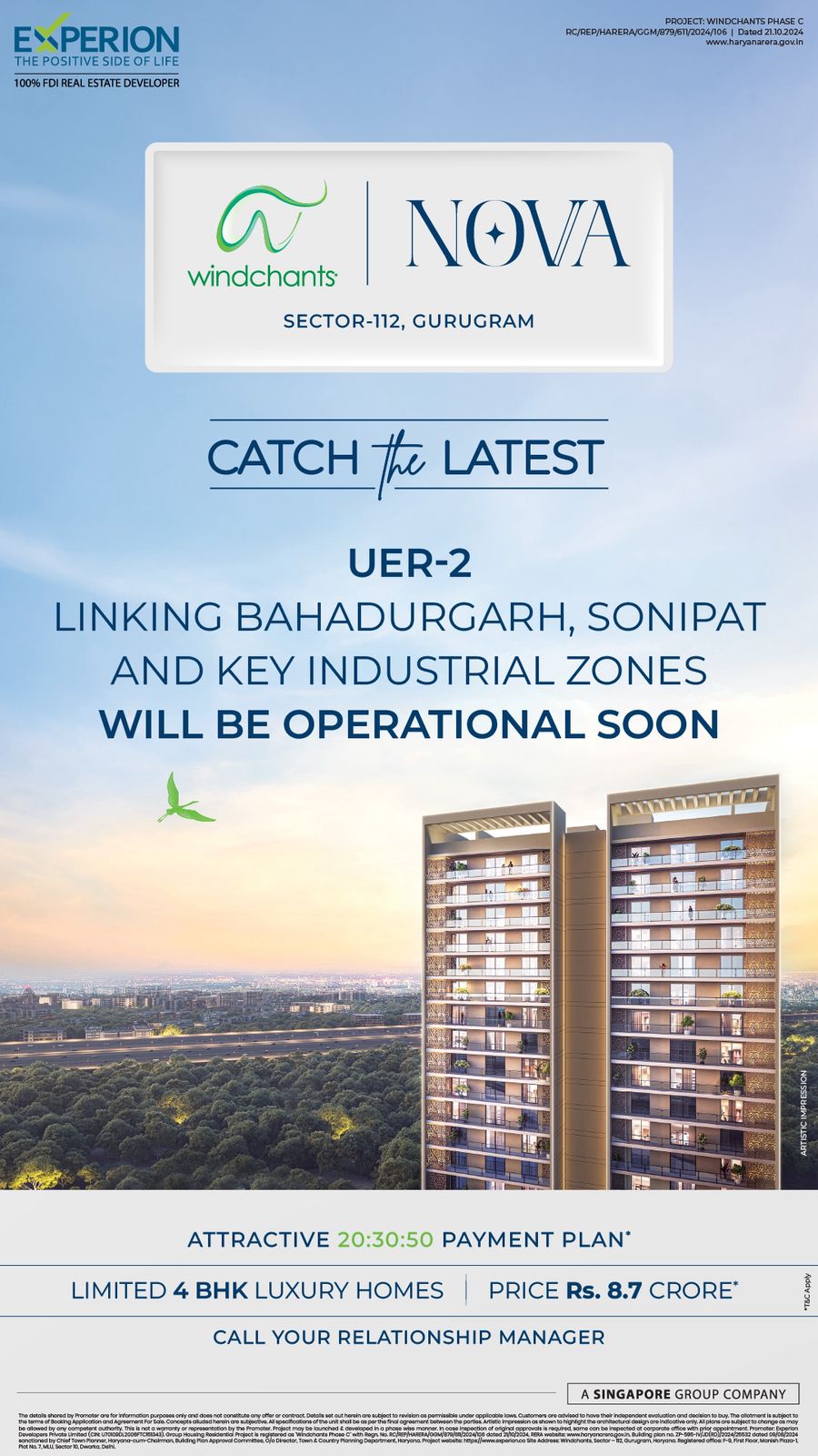 Upcoming 4 BHK Luxury Homes in Nova, Sector-112, Gurugram by Experion from Rs. 8.7 Crore Update