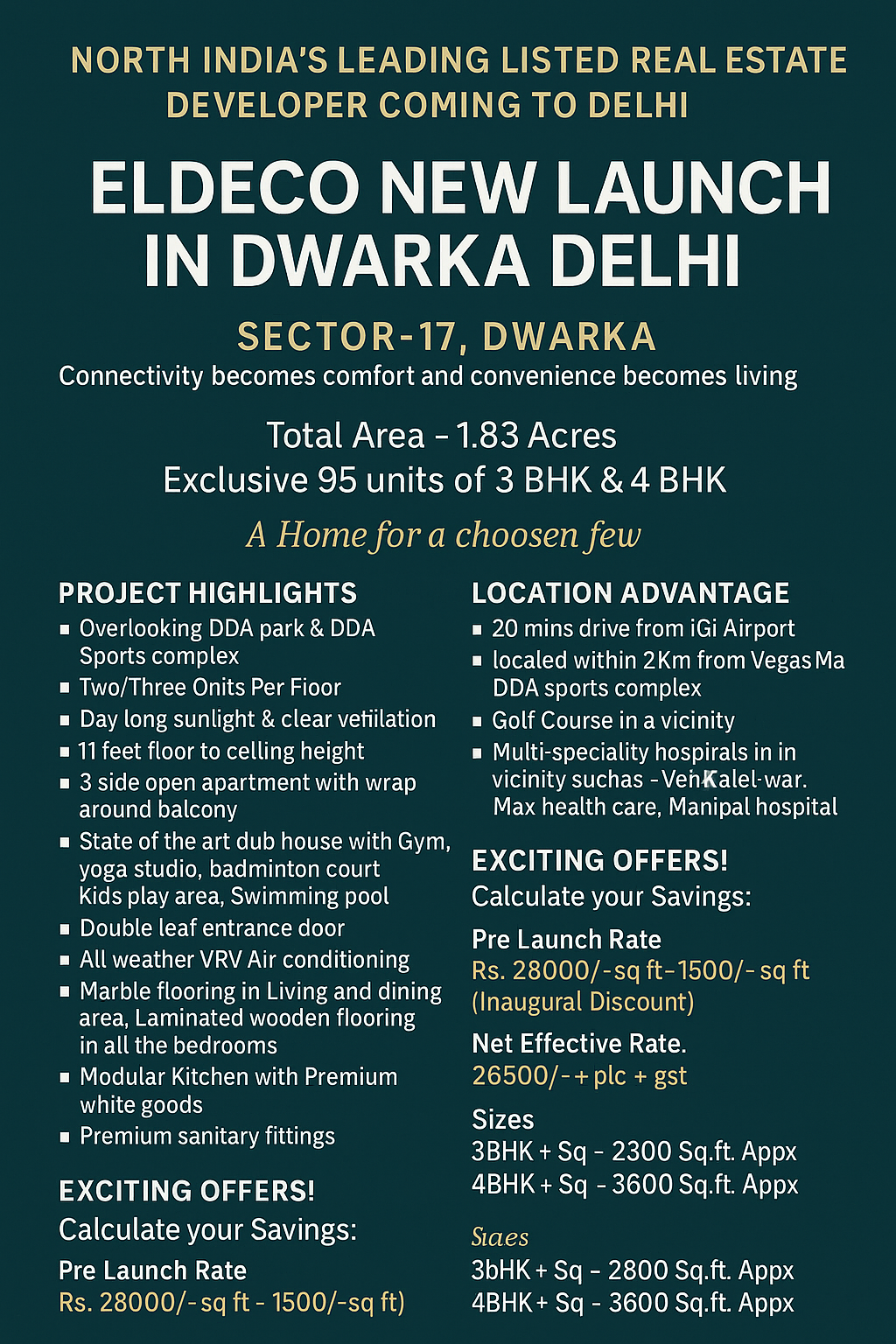 Exclusive Eldeco Launch in Dwarka - Luxurious 3 & 4 BHK from ₹26,500/sq ft Update