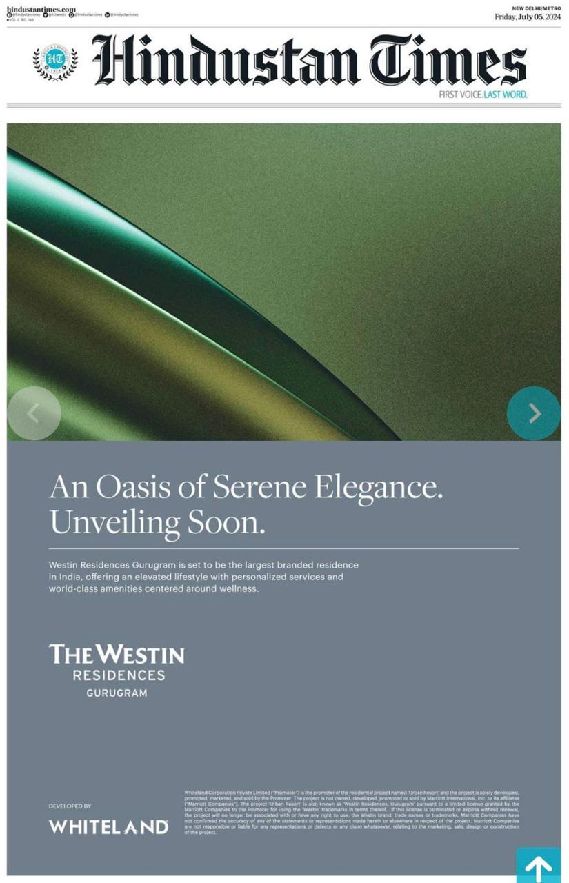 Discover Serenity at Westin Residences Gurugram, India - Unveiling Soon Update