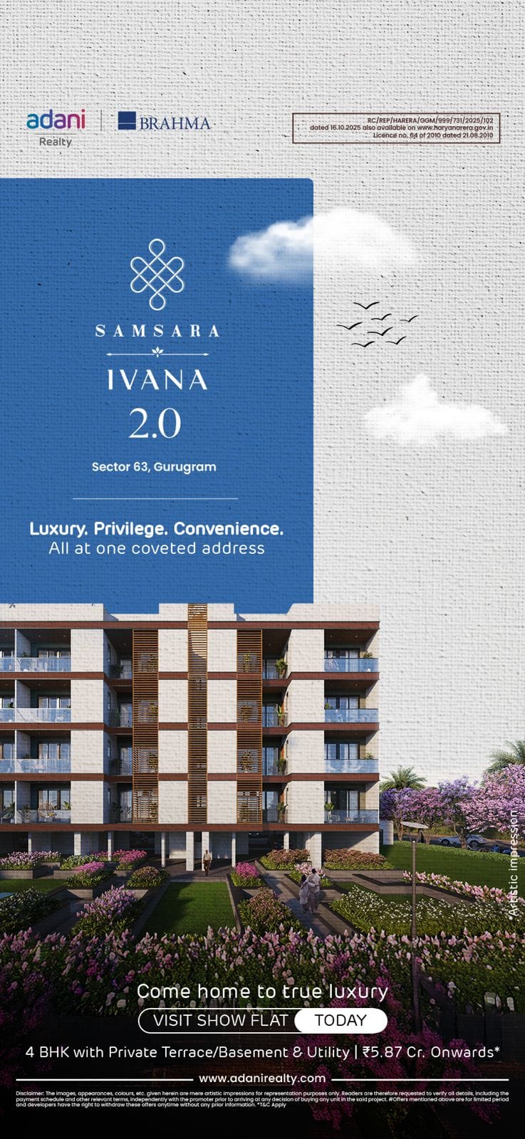 Experience Luxury Living at Samsara Ivana 2.0, Sector 63, Gurugram, by Adani Realty, from ₹5.87 Cr Onwards Update