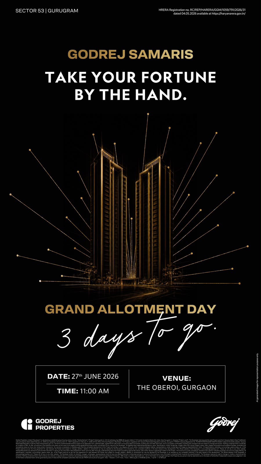 Don't Miss the Grand Allotment Day: 3 Days Left! || Secure Your Future at Godrej Samaris || Join Us for the Grand Allotment Event! Update