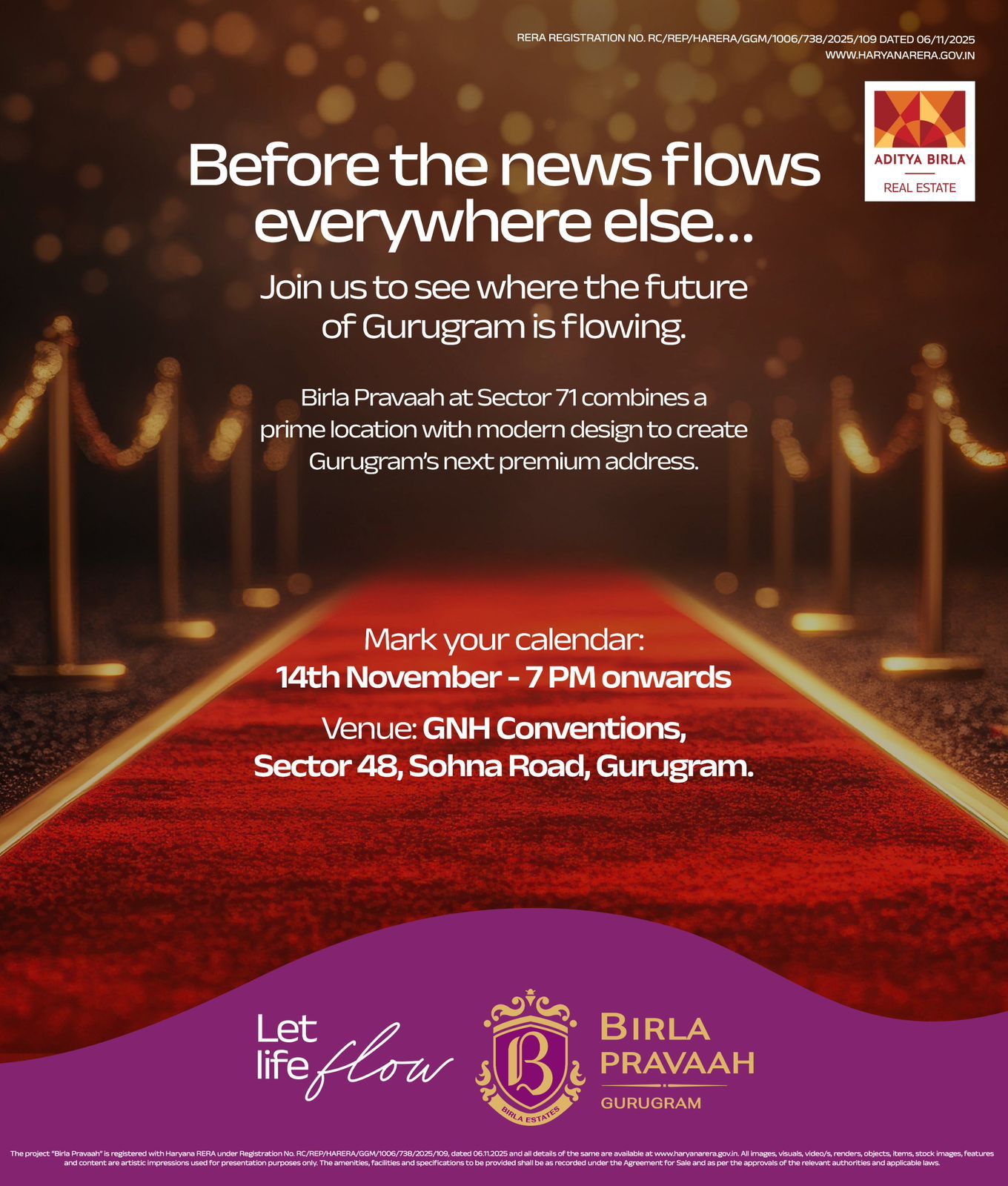 Discover Birla Pravaah: Where Life Flows in Gurugram, Event on 14th Nov, Aditya Birla Real Estate Project Update