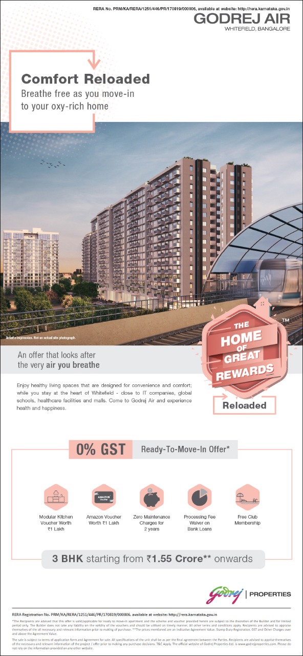 Ready to move in offer with 0% GST at Godrej Air in Banglore Update