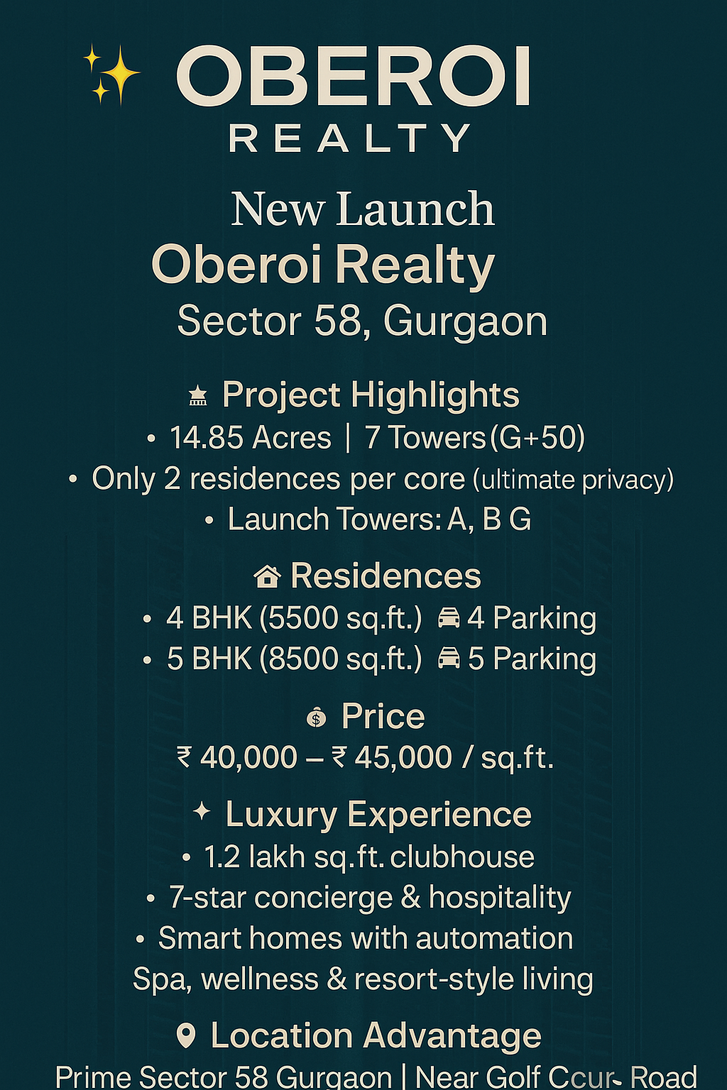 Explore Luxury at New Oberoi Realty Launch || Discover Your Dream Home in Sector 58 || Book Now: Oberoi Realty's Latest Project Update