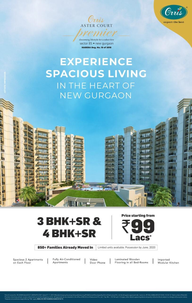 3 BHK starting from Rs 99 lakh at Orris Aster Court in Gurgaon Update