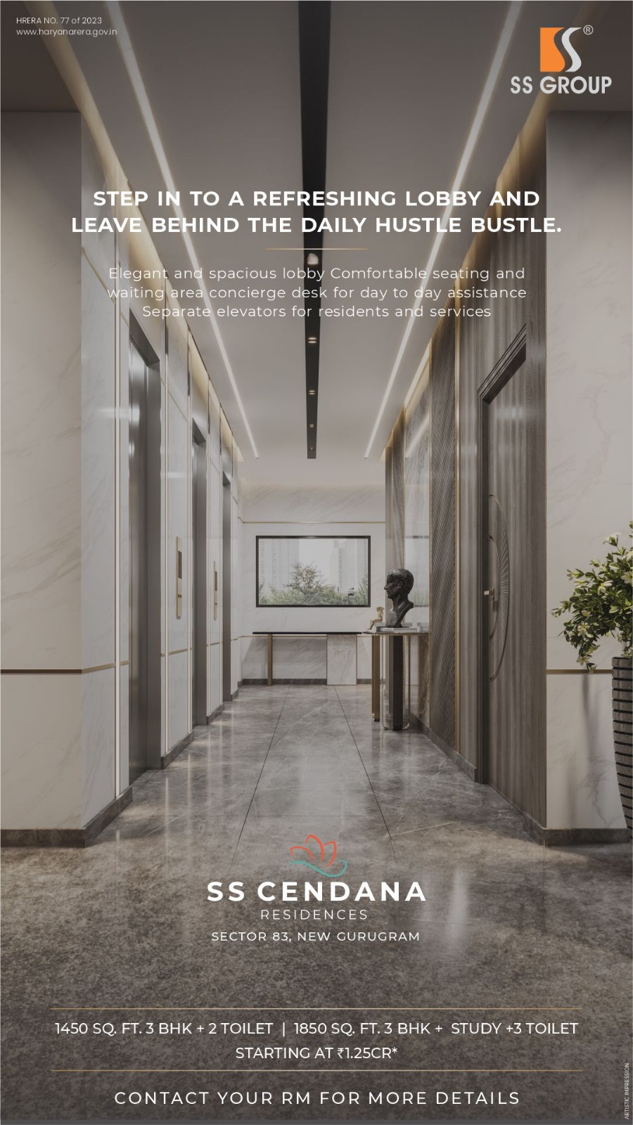 Step in to a refreshing lobby and leave behind the daily hustle bustle at SS Cendana Residence in Sector 83, Gurgaon Update