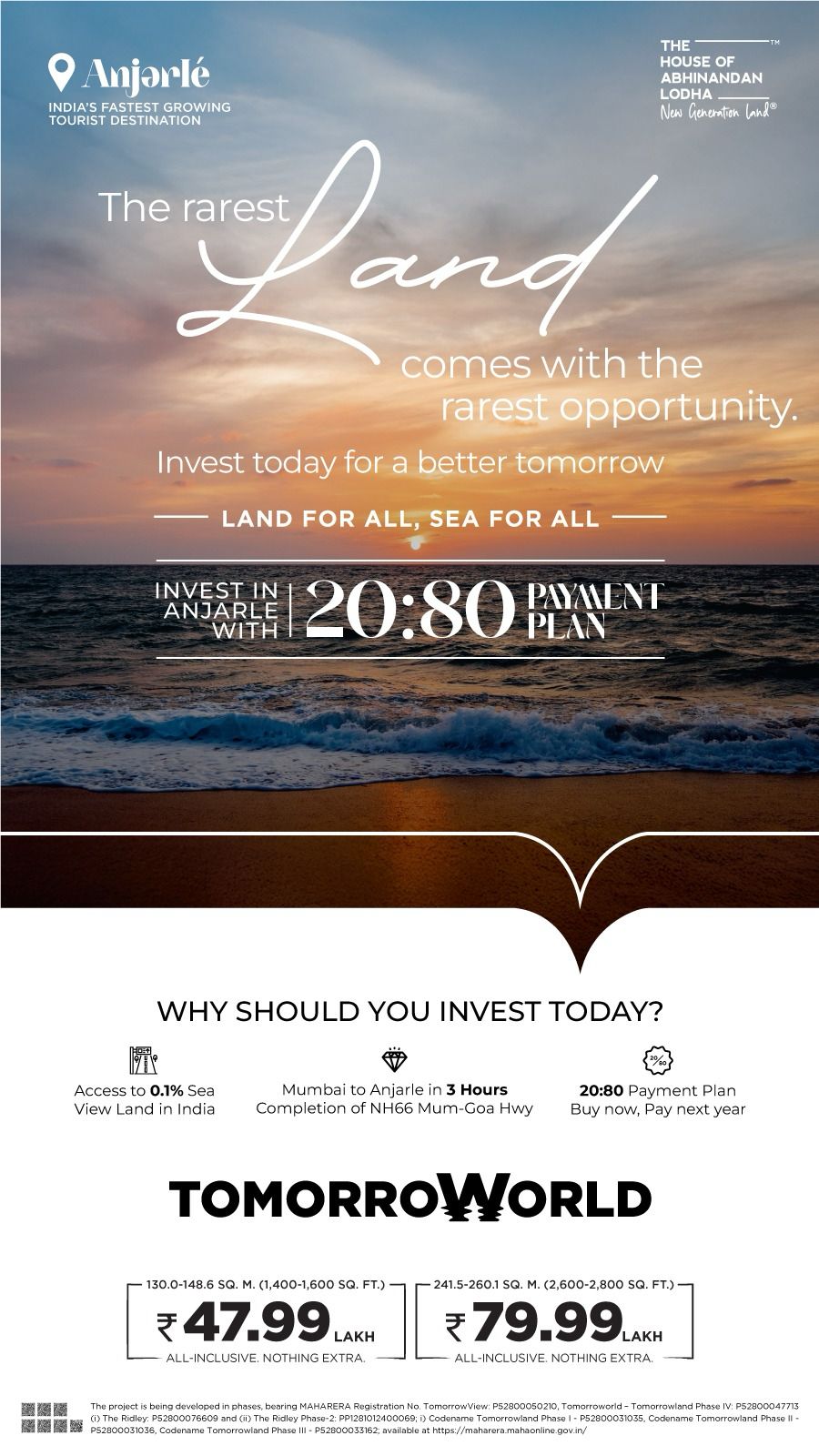 Invest in TomorrowWorld, Anjarle - Starting at ₹47.99 Lakh, House of Abhinandan Lodha Update