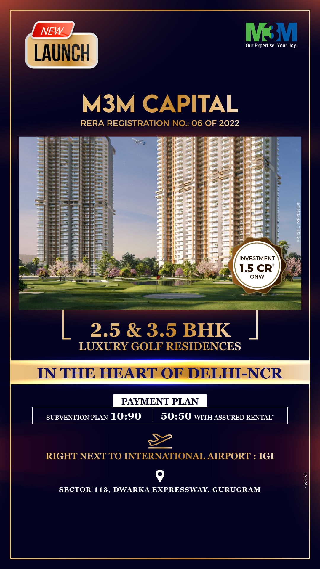 Book 2.5 & 3.5 BHK luxury golf residences at M3M Capital in Sector 113, Gurgaon Update