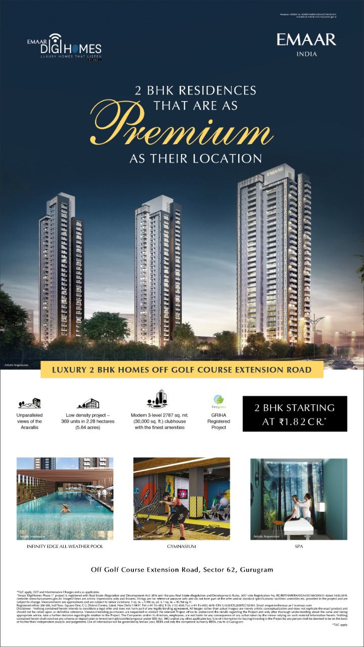 Come home to future-ready residences adorned with new age amenities at Emaar Digi Homes in Sector 62, Gurgaon Update