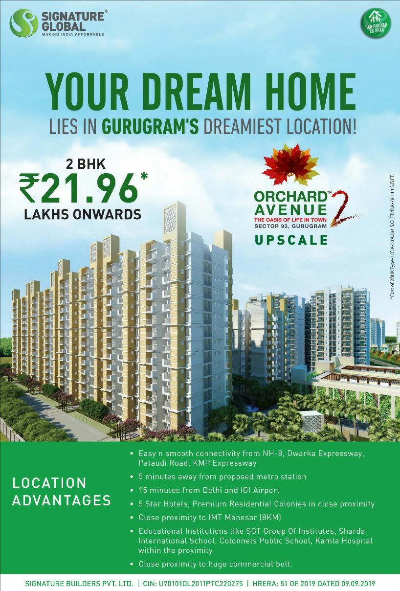 Your dream home lies in Gurugram's dreamiest location at Signature Orchard Avenue 2 in Sector 93, Gurgaon Update