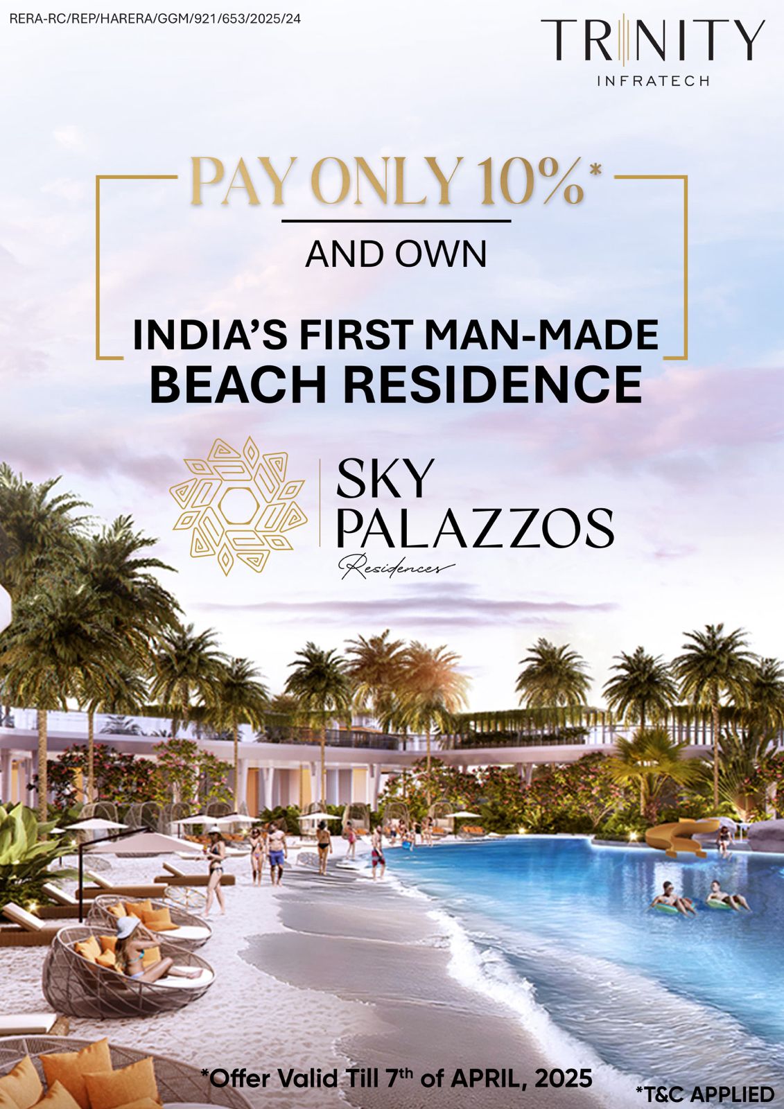 Own India’s First Man-Made Beach Residence, Pay Only 10%, Sky Palazzos by Trinity Infratech Update