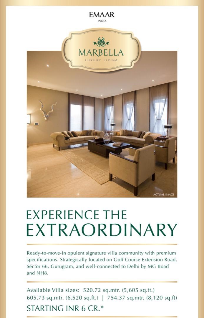 Ready-to-move-in opulent signature villa community at  EMAAR Marbella in Gurgaon Update