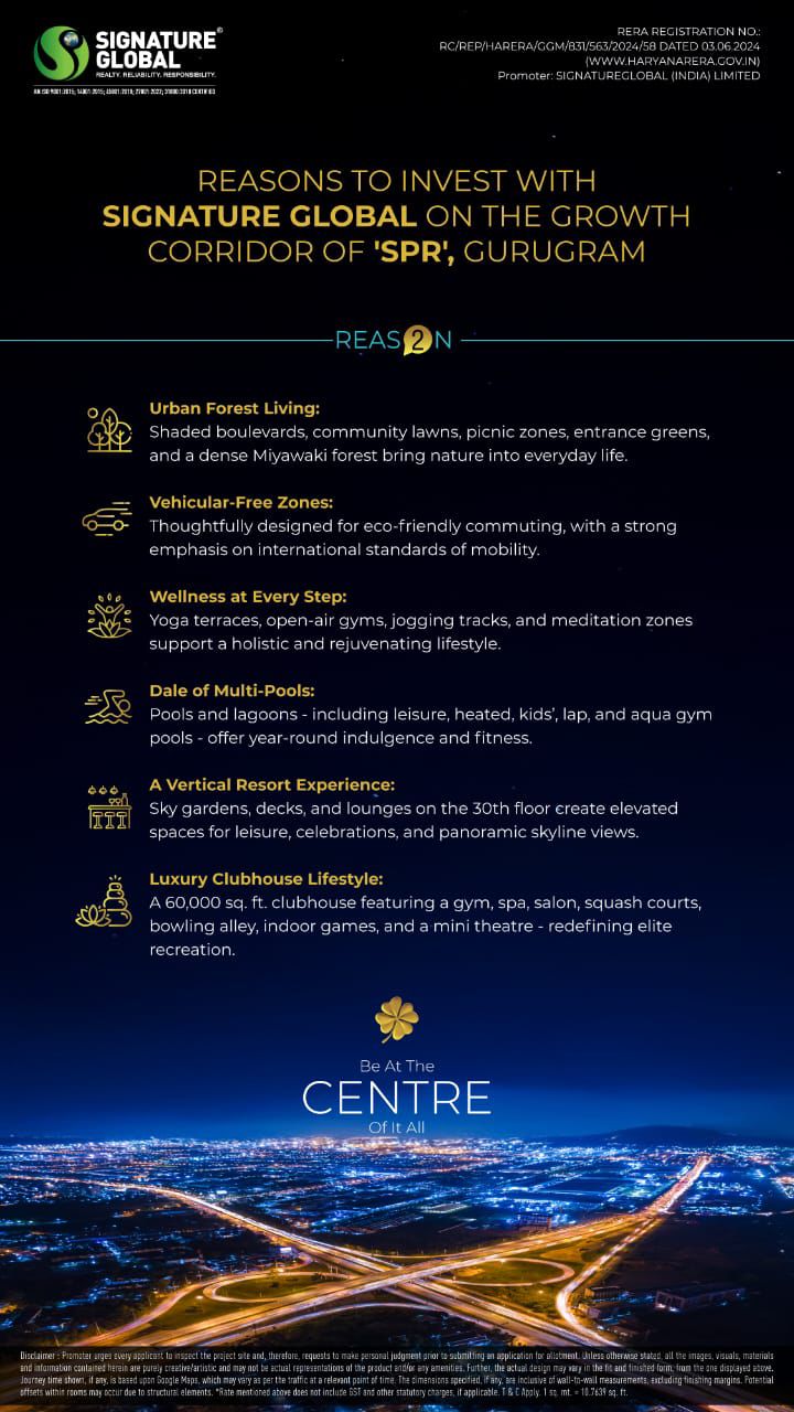Invest in Signature Global's Urban Paradise, SPR Gurugram Update