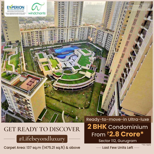 Move into a luxurious ready-to-move-in 2 BHK apartment Rs 2.8 Cr at Experion Windchants in Sector 11, Gurgaon Update