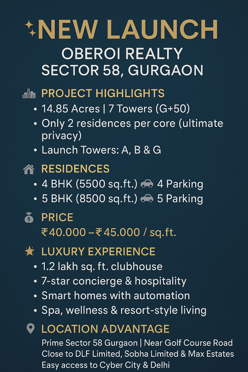 Discover Luxury at Oberoi Realty Gurgaon || Experience Unmatched Elegance in Sector 58 || New Launch by Oberoi Realty, Gurgaon Update