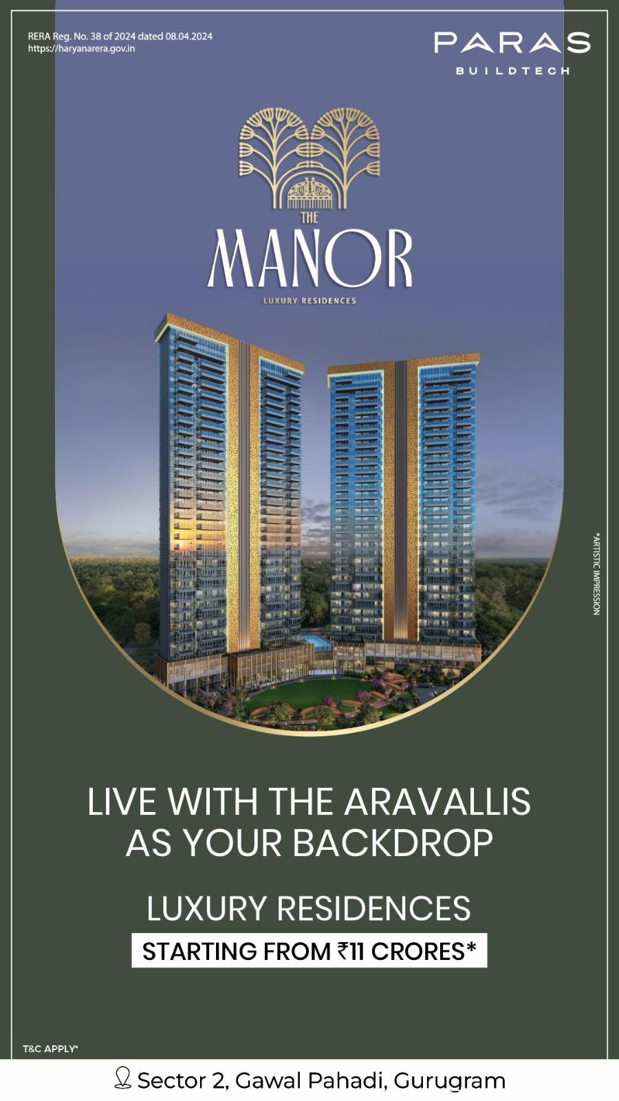 The Manor by Paras Buildtech, Luxury Residences Starting ₹11 Cr, Sector 2 Gurugram Update