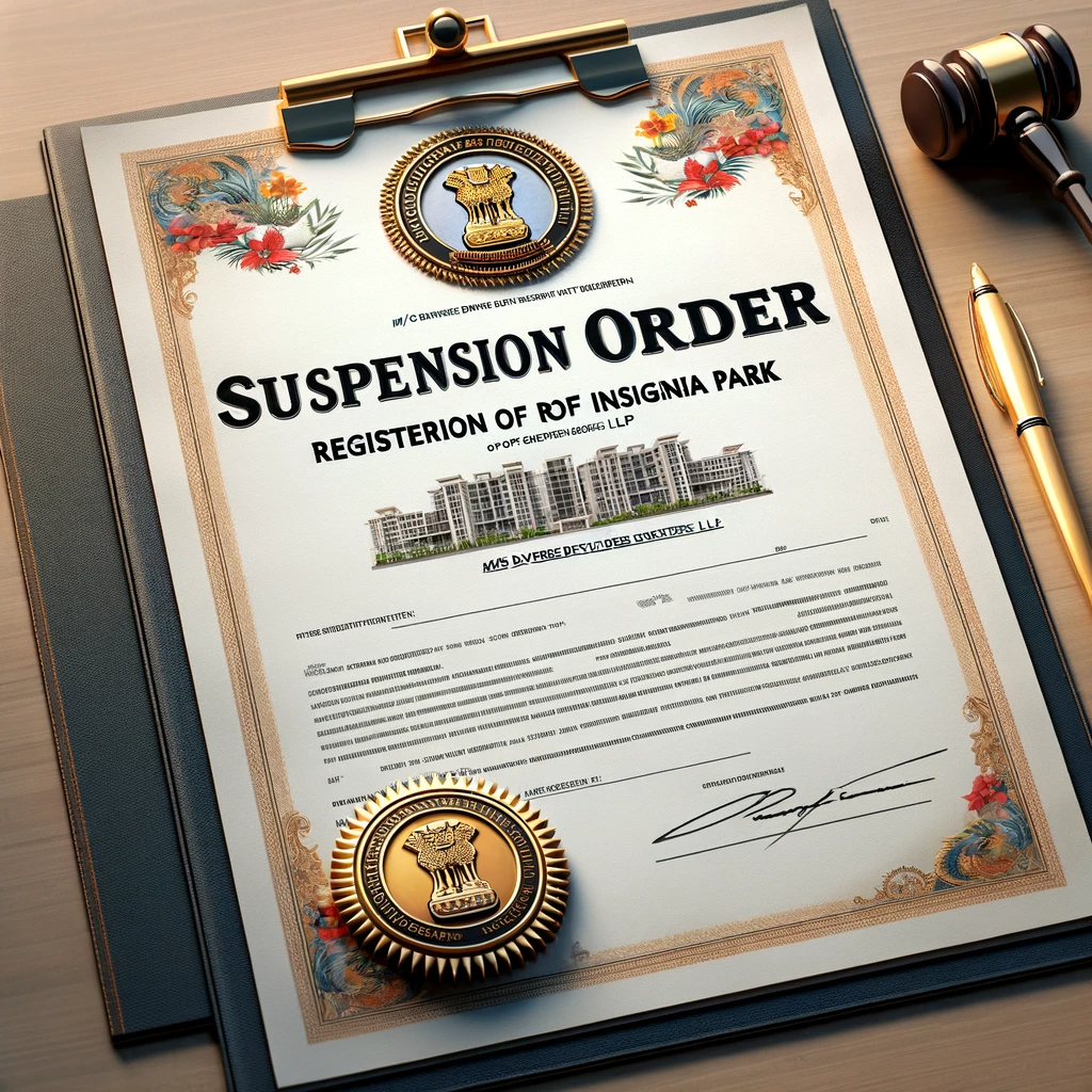 Suspension Order of Registration of Project: ROF Insignia Park by M/s Diverse Developers LLP in Gurugram Update
