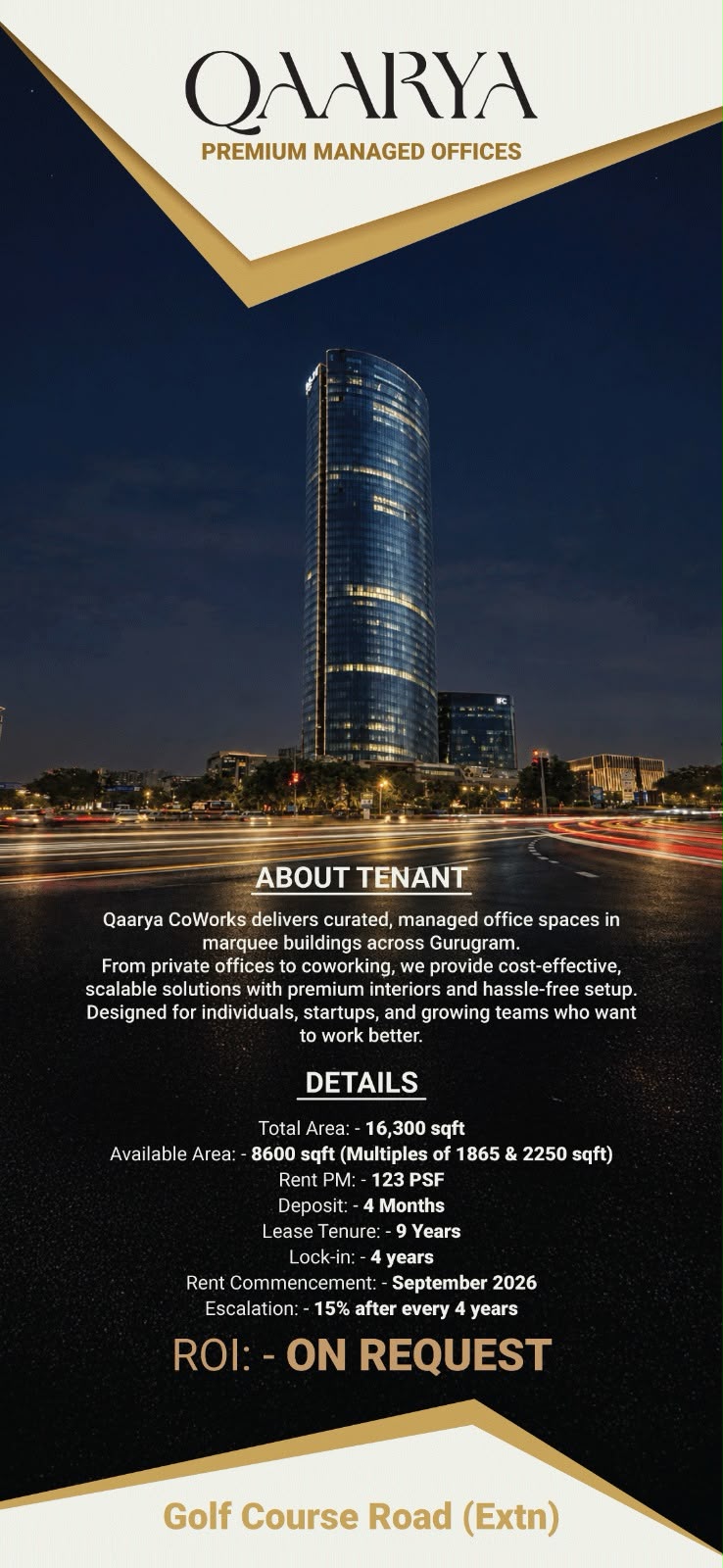 Discover Qaarya's Premium Offices on Golf Course Road || Secure Your Managed Office Space Today || Lease Opportunities Available in Gurugram Update