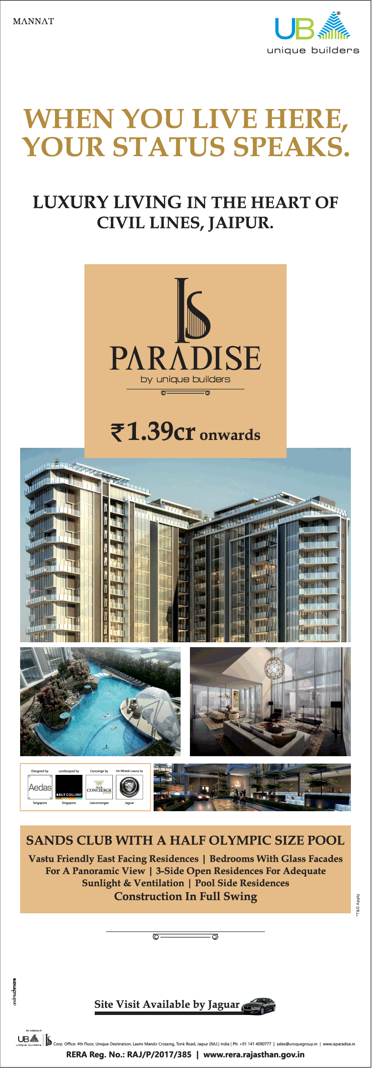 Unique IS Paradise luxury living in the heart of Civil Lines, Jaipur. Update