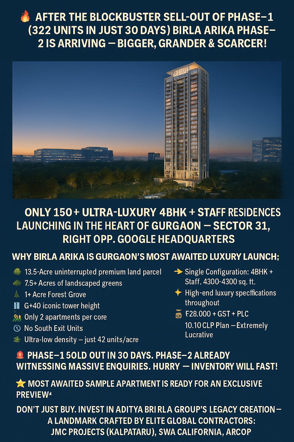 Birla Arika Phase-2: Ultra-Luxury 4BHK in Gurgaon, Prime Launch Update