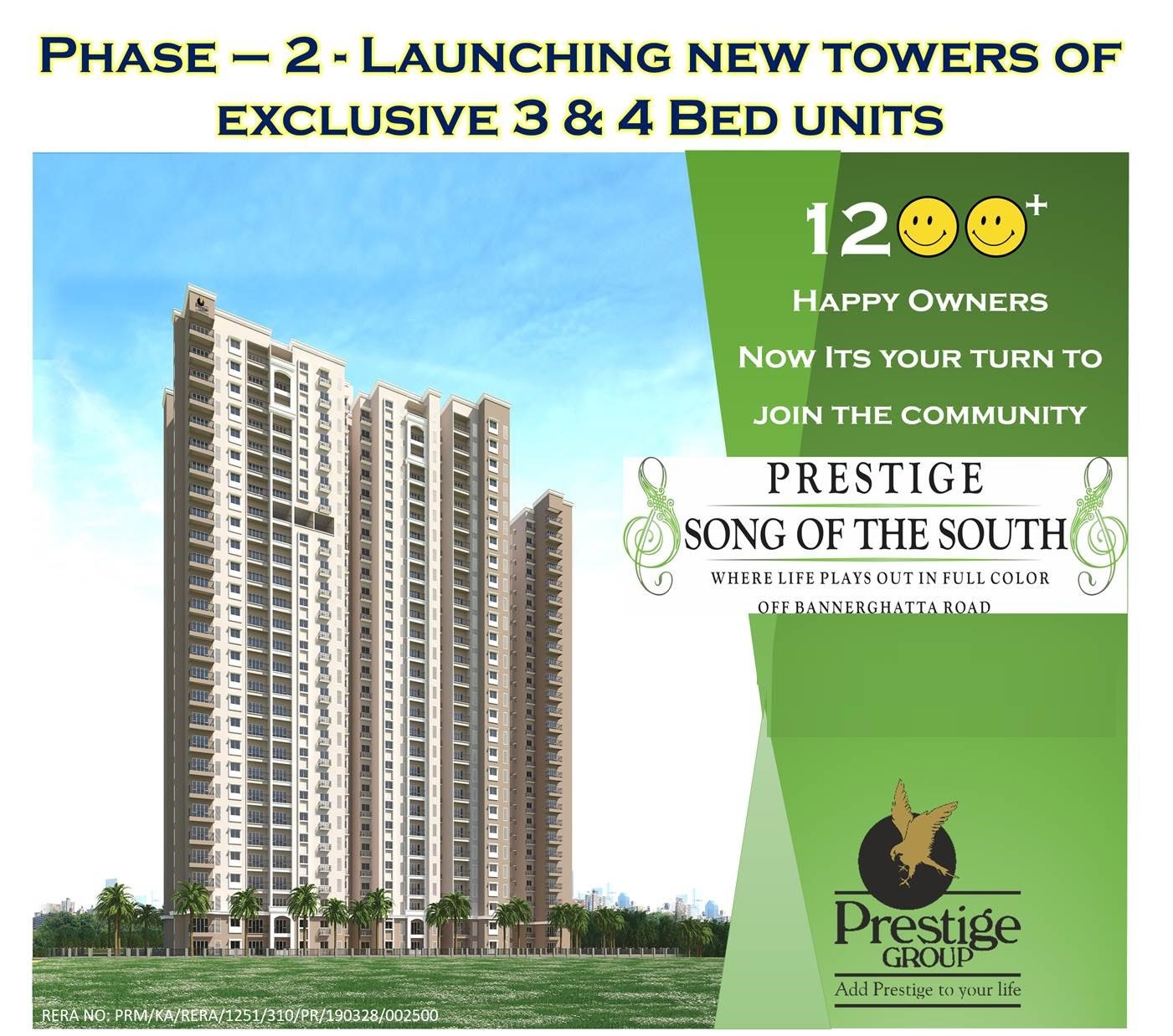 Launching phase 2 exclusive 3 & 4 bed residences at Prestige Song of the South in Bangalore Update