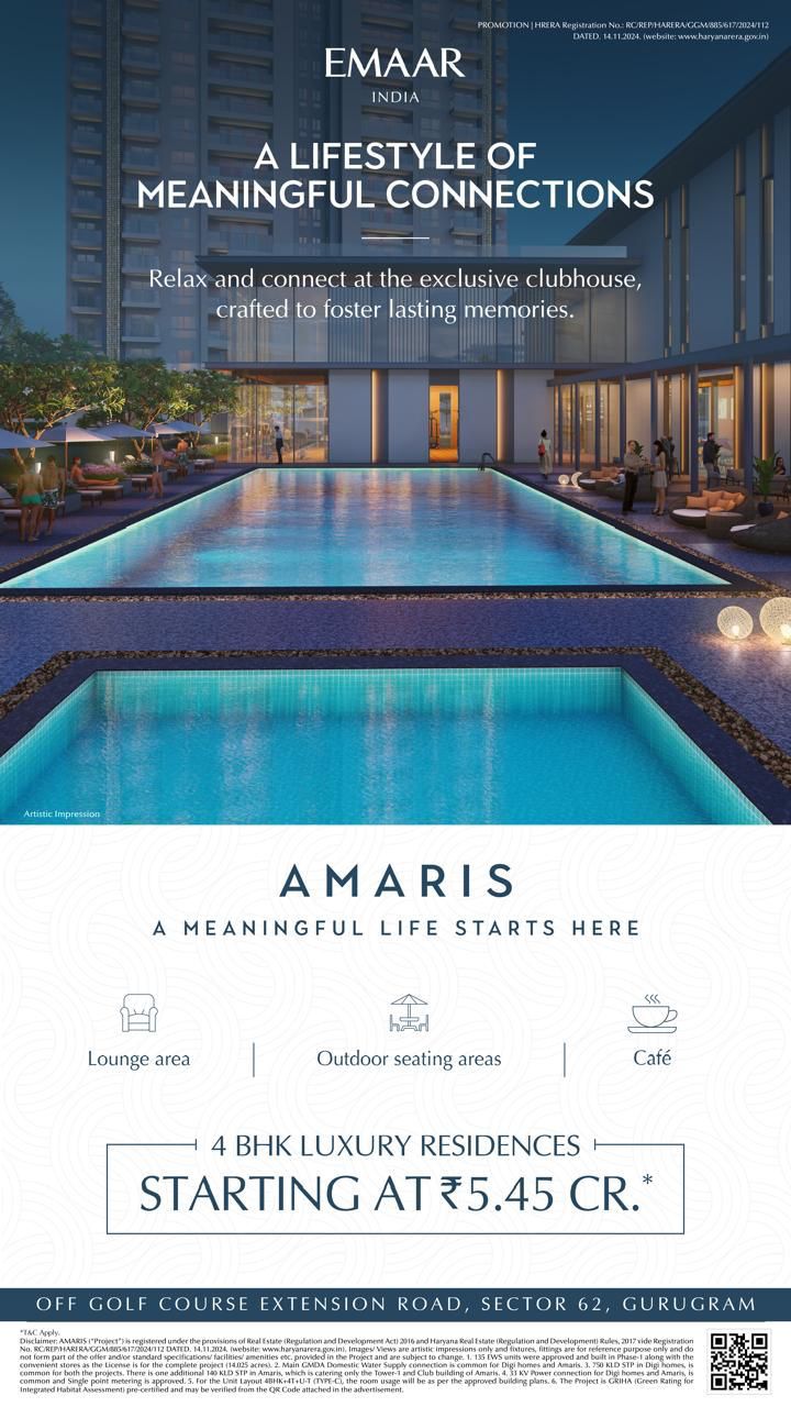 Discover Luxury Living at Amaris, Sector 62, Gurugram, Starting at ₹5.45 Cr, by Emaar Update