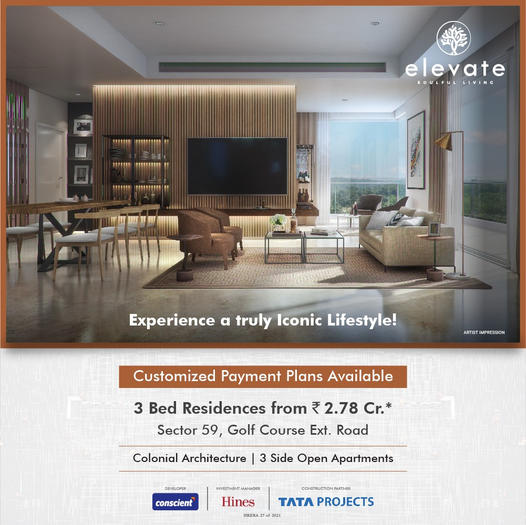 Customized payment plans available at Conscient Hines Elevate in Sector 59, Gurgaon Update